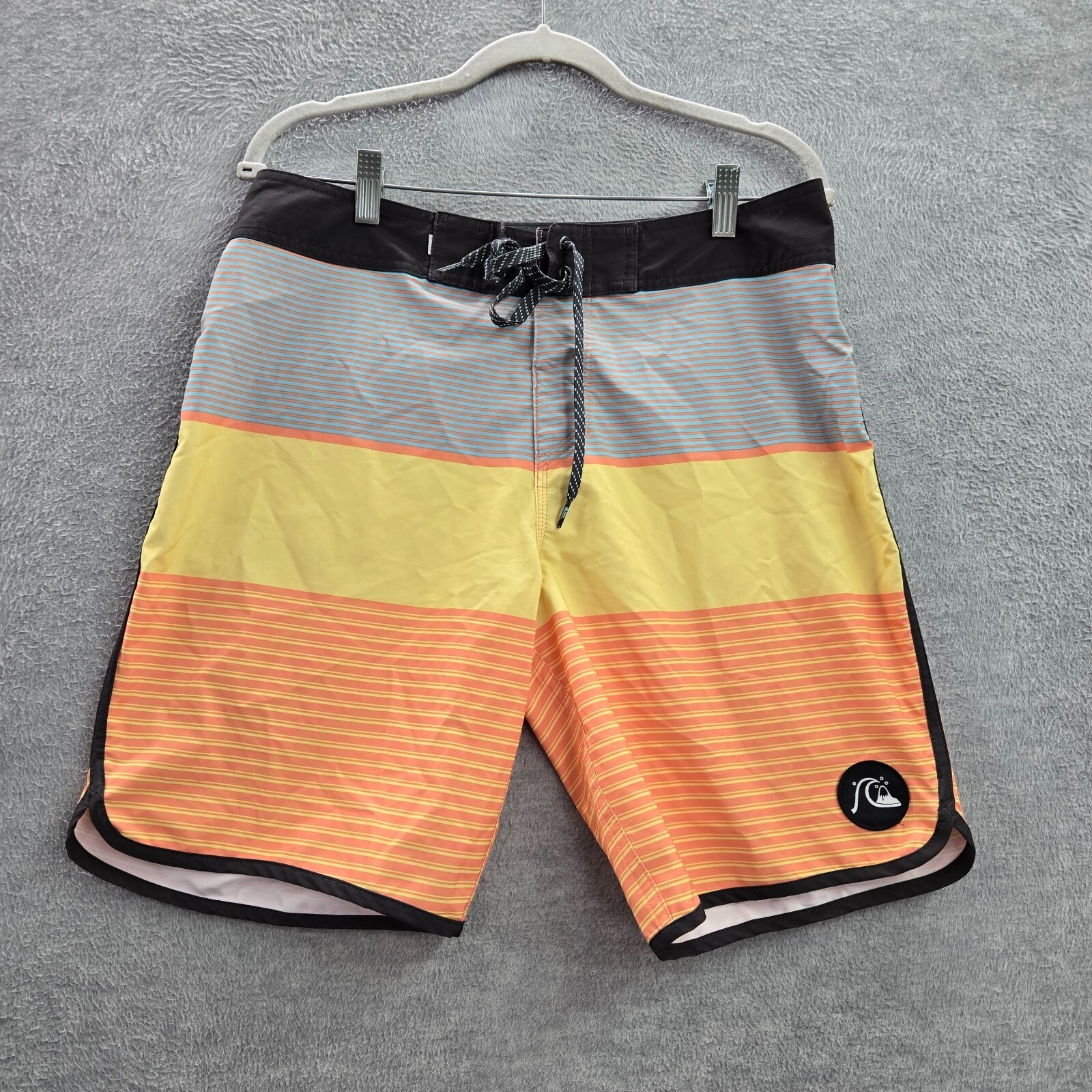 Quiksilver Men Swimwear 30 Orange Boardshorts Striped High Line Logo Drawstring